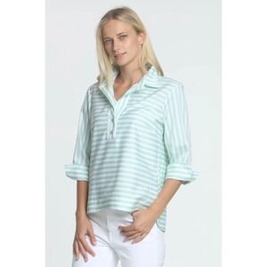 Hinson Wu Aileen Button Back Blouse Mint Green Stripe Gingham Sz 4 NWT